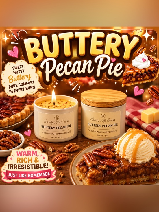 Hand Crafted Other - Buttery Pecan Pie Mini 3.5oz Premium Soy Wax Candle by Lovely Life Scents